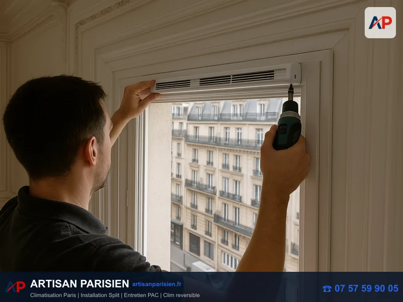 Perçage vitrage pour passage gaine climatisation mobile Paris