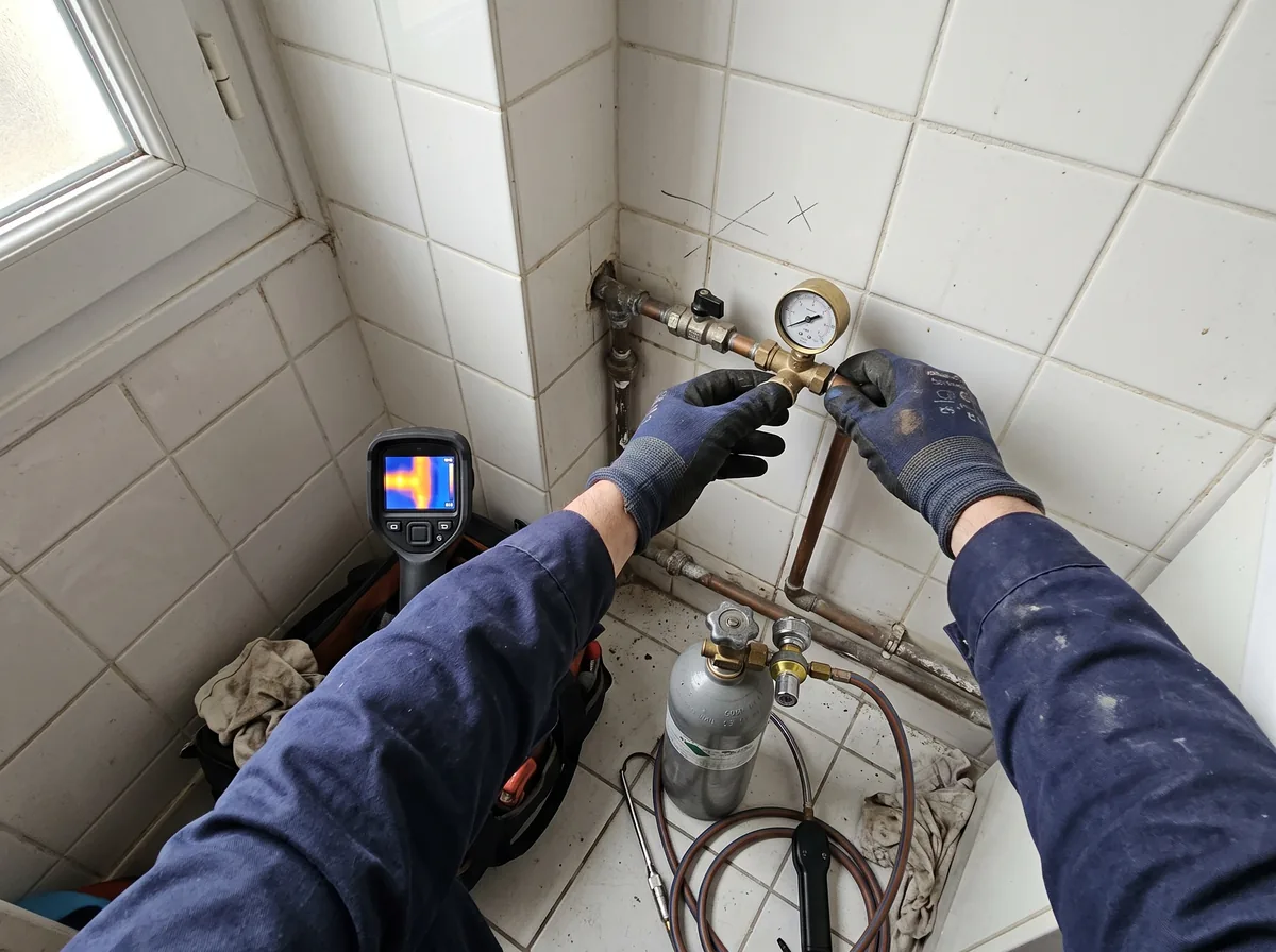 Les gestes du plombier : mise en pression, caméra thermique, gaz traceur