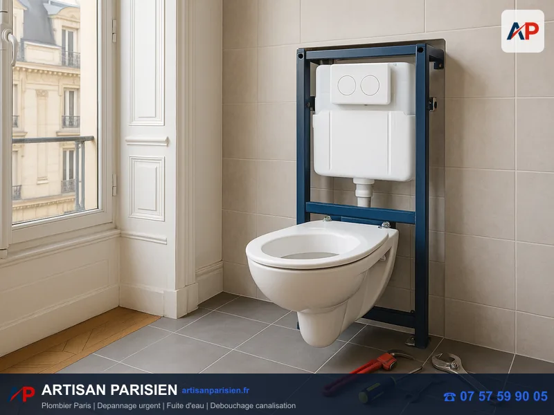 Pose WC suspendu GEBERIT avec bâti-support encastré Paris