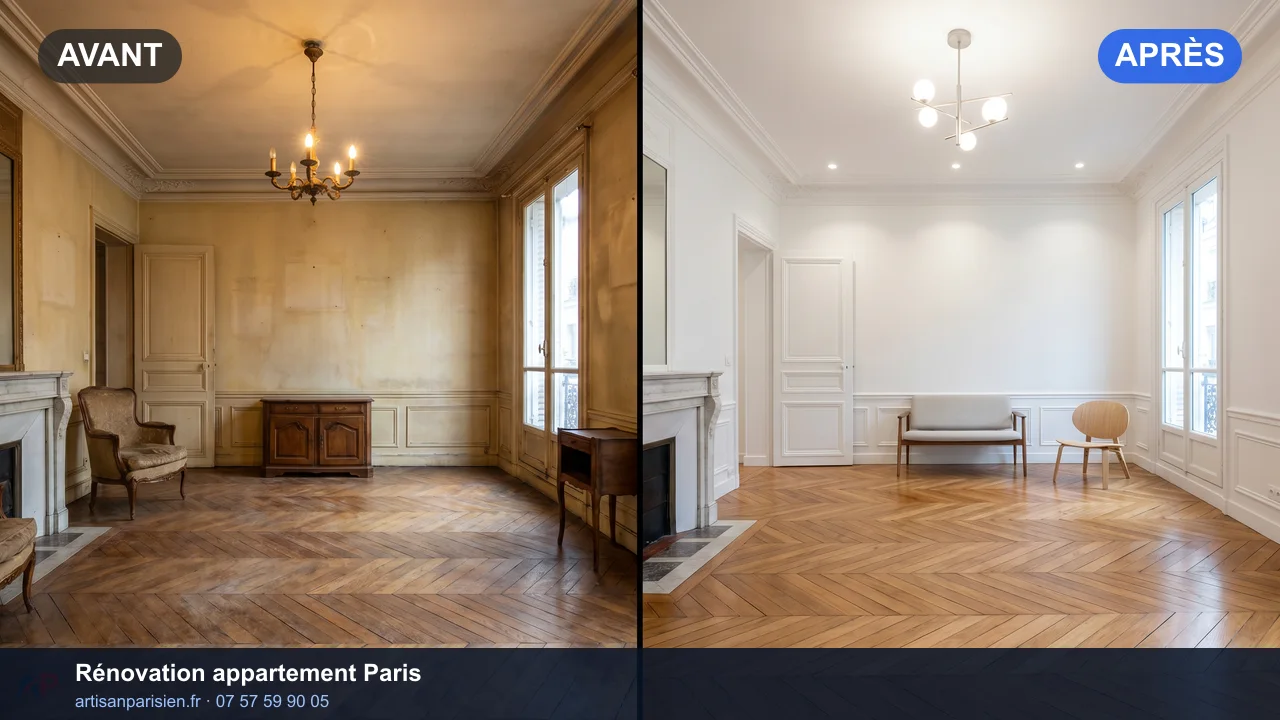 Avant après rénovation complète appartement haussmannien Paris