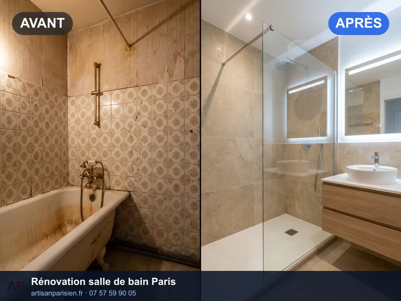 Avant après rénovation salle de bain douche italienne Paris