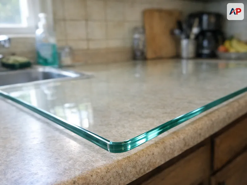 Détail technique Découpe de verre sur mesure (table, étagère, vitrine)