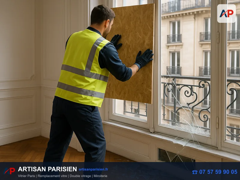 Fermeture provisoire bris de glace sécurisation urgence Paris