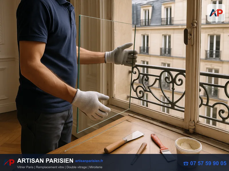 Remplacement vitrage simple 4mm sur mesure fenêtre Paris
