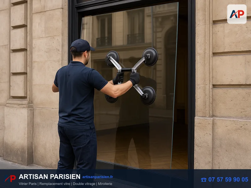 Remplacement vitrine magasin commerce porte tout-verre Paris